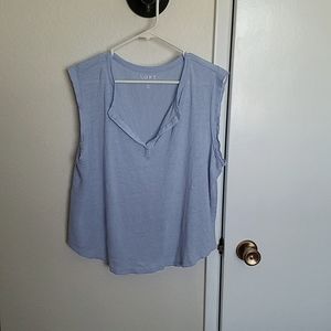 Loft blue linen split-neck shell